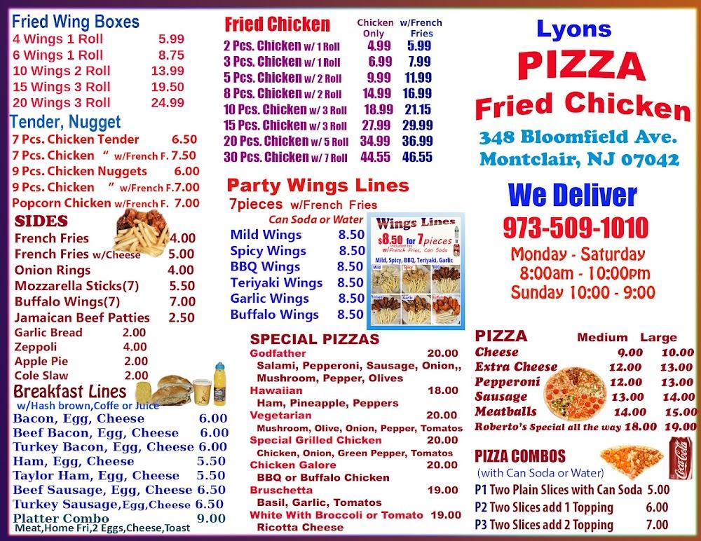 Lyons Pizza Fried Chicken P2 Two Slices With 1 Topping